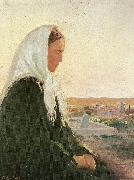 ung kvinde pa kirkegarden i skagarden, Anna Ancher